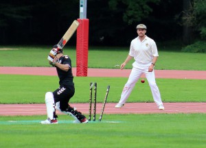 The bails fully dislodged, the captain`s cap looks on © Philip Crebbin