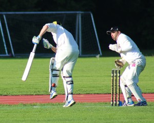Captain JD leaps for joy while Butt Looks for a stumping © Philip Crebbin